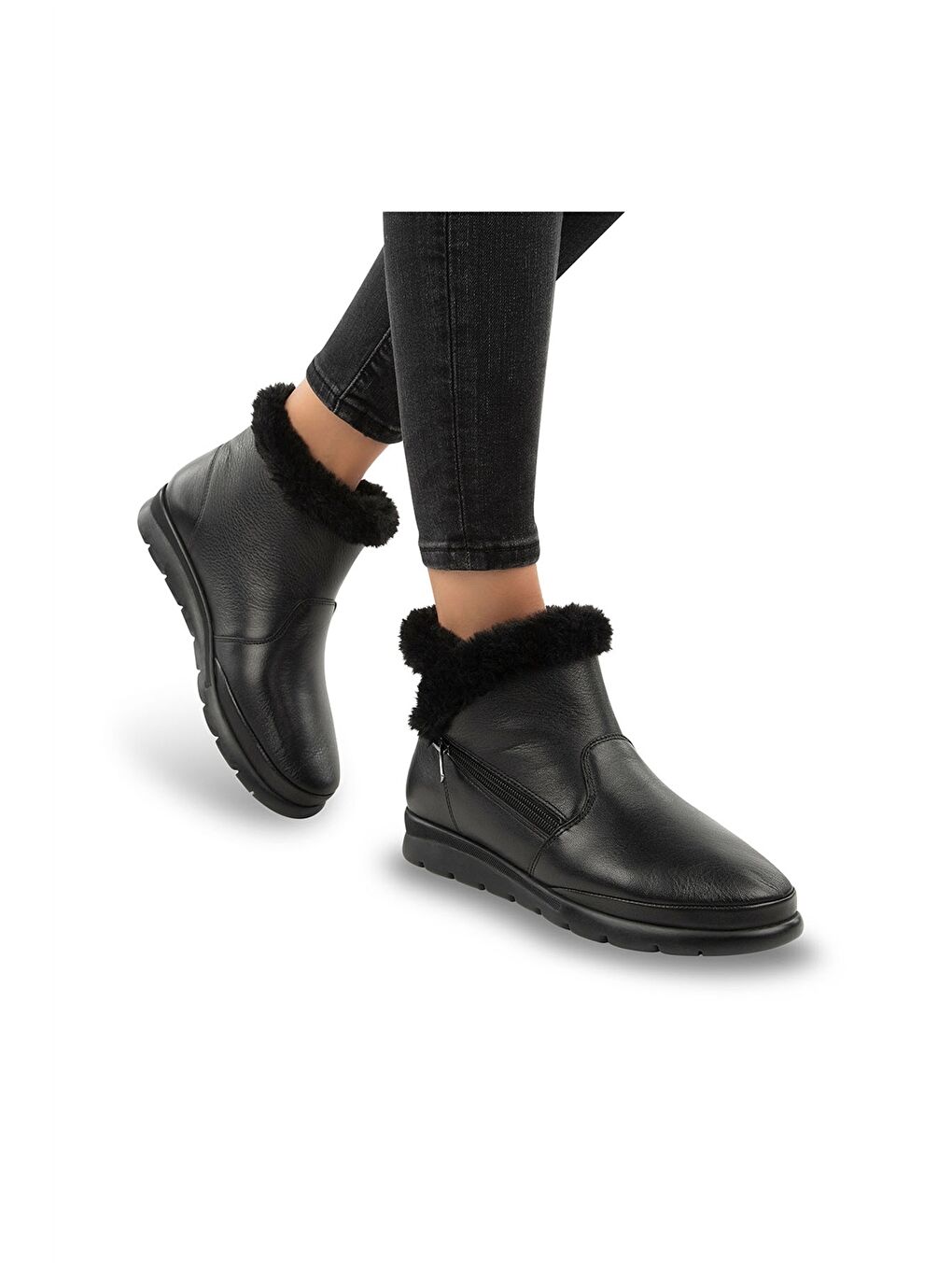 Siyah Hakiki Deri Kadın Bot-1