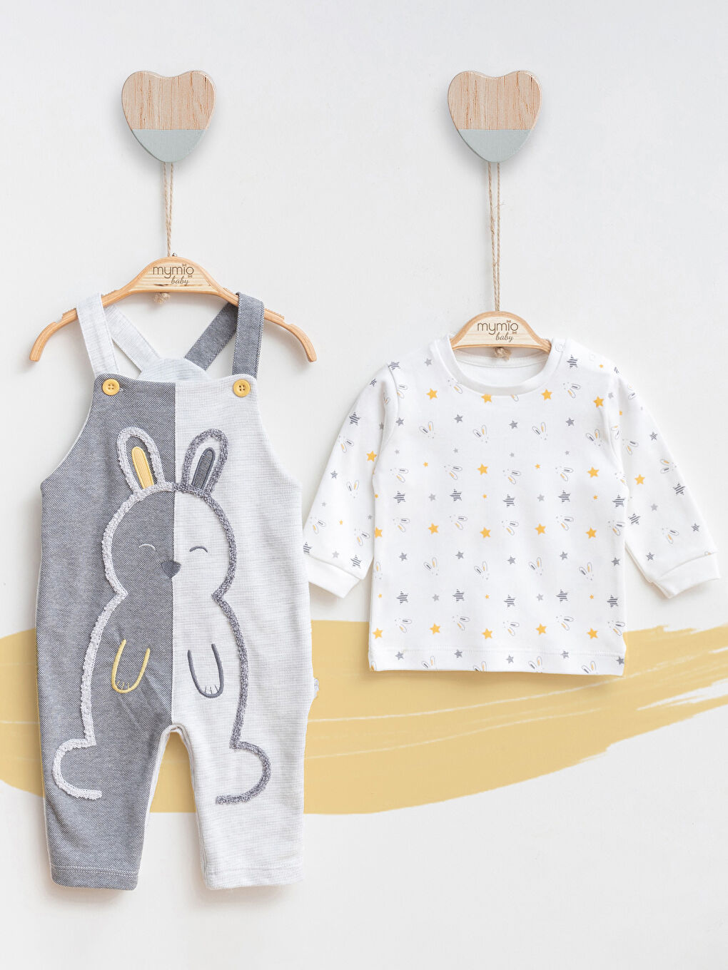 Crew Neck Long Sleeve Patterned Baby Boy T-Shirt and Salopet 2-Pack