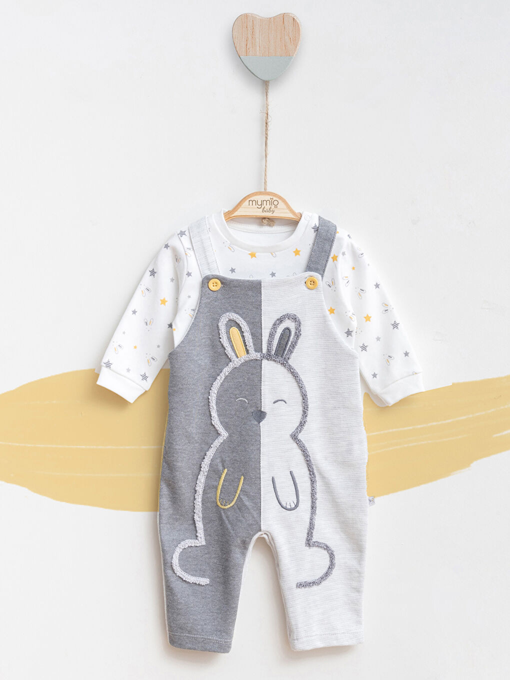 Crew Neck Long Sleeve Patterned Baby Boy T-Shirt and Salopet 2-Pack-1