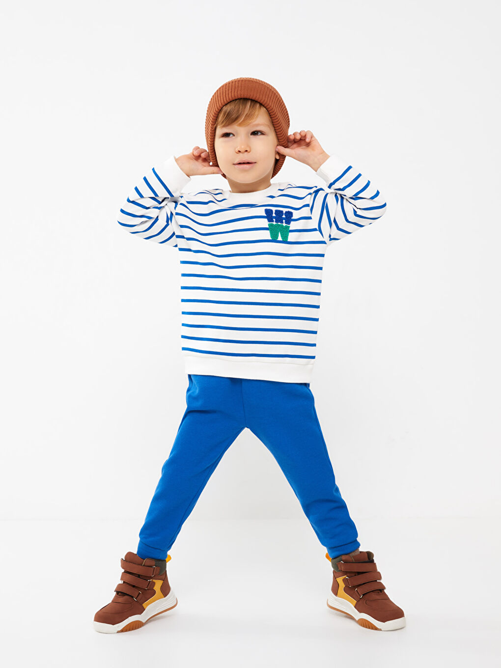 Set 2 Bucăți Bluza cu Mânecă Lungă și Pantaloni pentru Băieți Bebeluși cu Guler Rotund