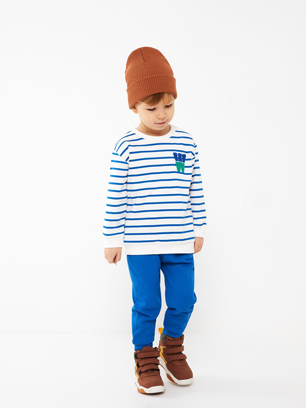 Set 2 Bucăți Bluza cu Mânecă Lungă și Pantaloni pentru Băieți Bebeluși cu Guler Rotund-1