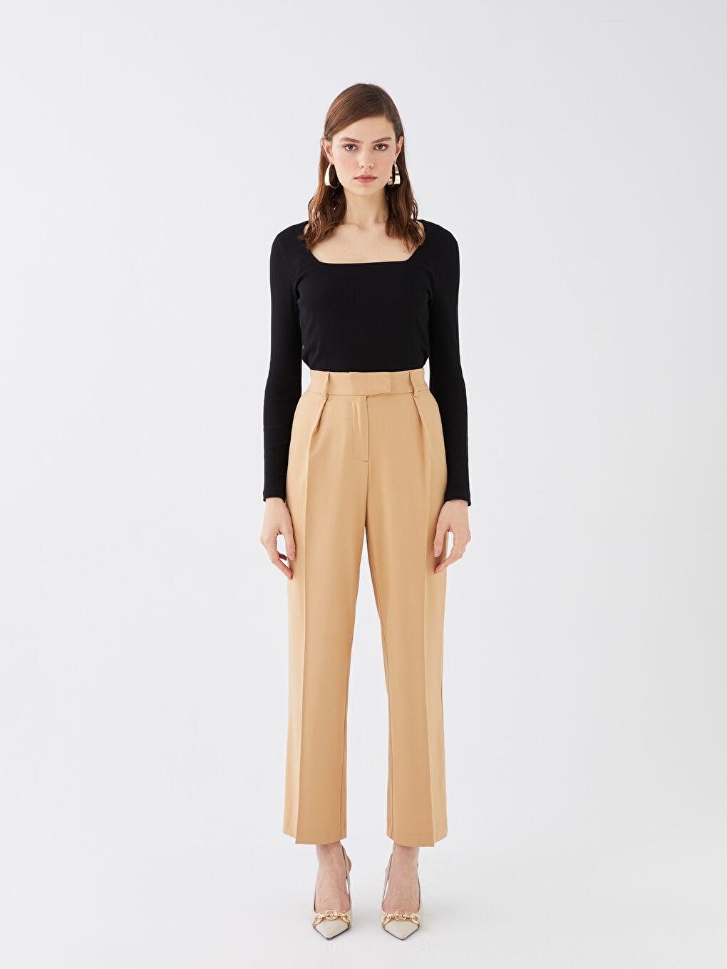 Square Collar Plain Long Sleeve Women's T-Shirt-1