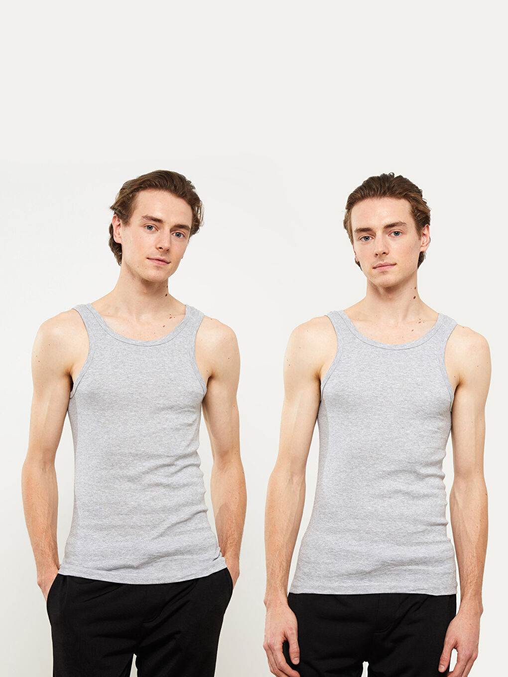 Maiou Basic pentru Bărbați cu Guler în U, Pachet de 2 Bucăți