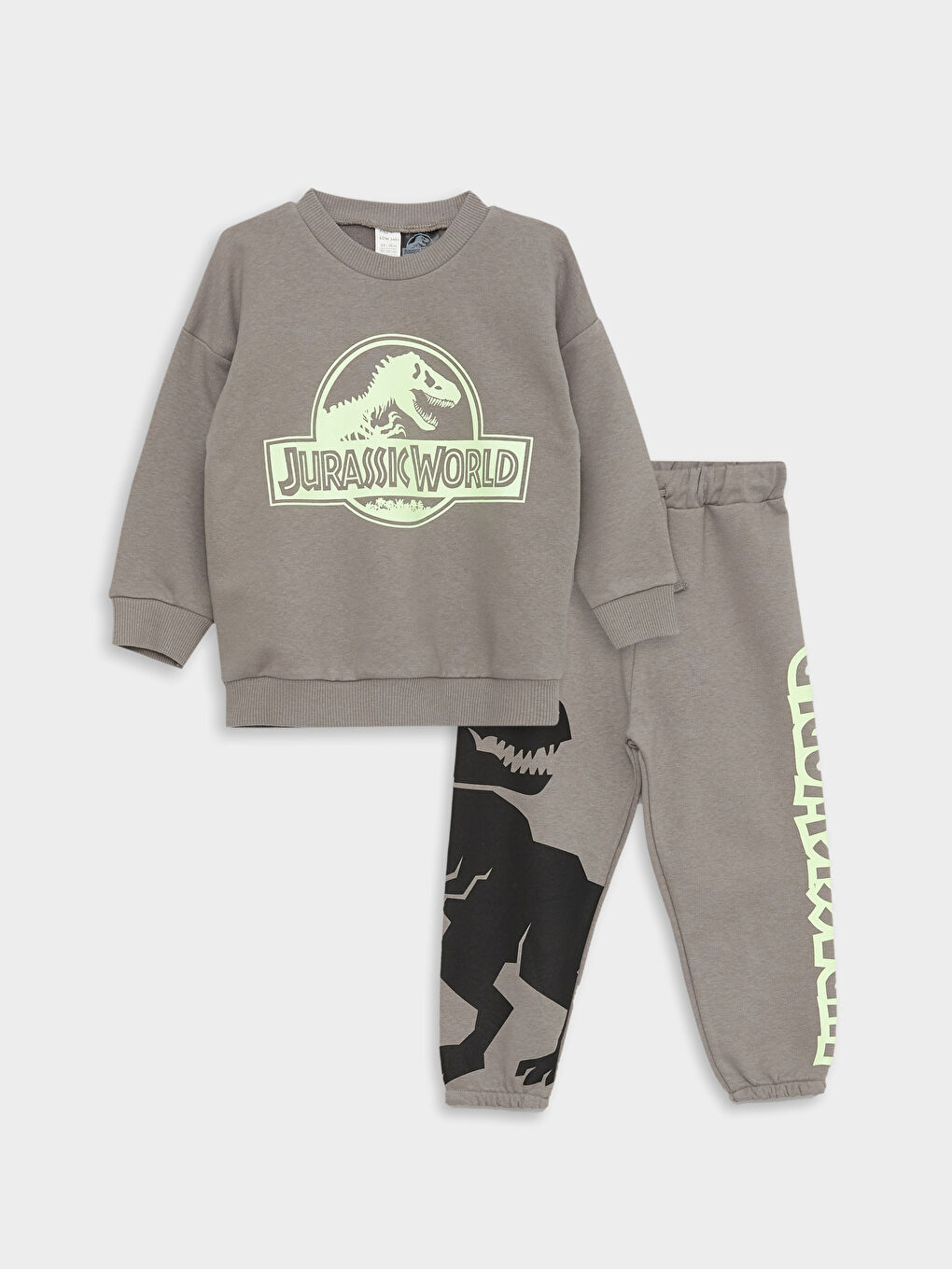 LCW baby Gri Bisiklet Yaka Jurassic World Baskılı Erkek Bebek Sweatshirt ve Eşofman Altı - 4