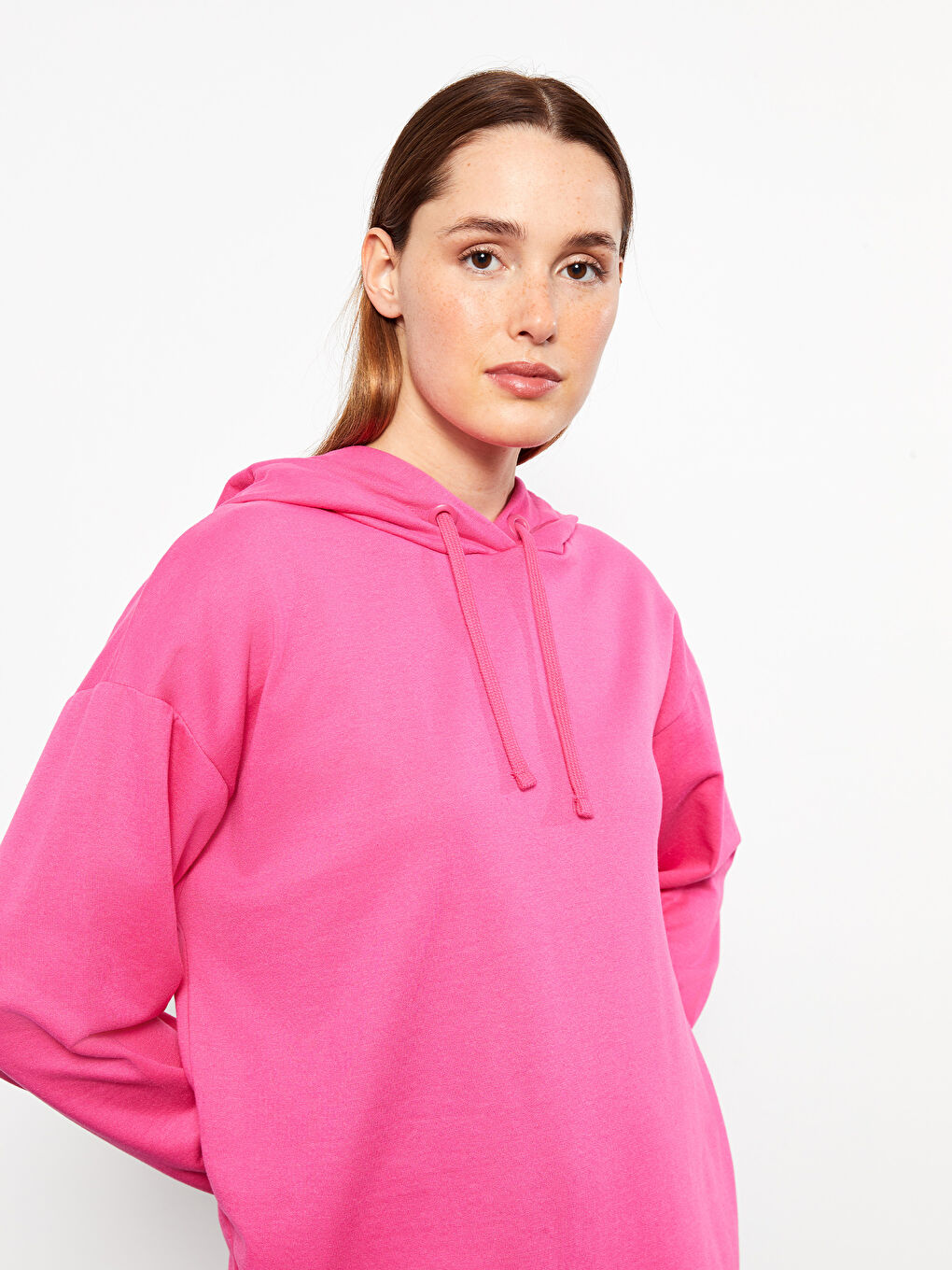 LCW Modest Hooded Regular Long Sleeve Women's Sweatshirt Tunic -W2J390Z8-GZ6