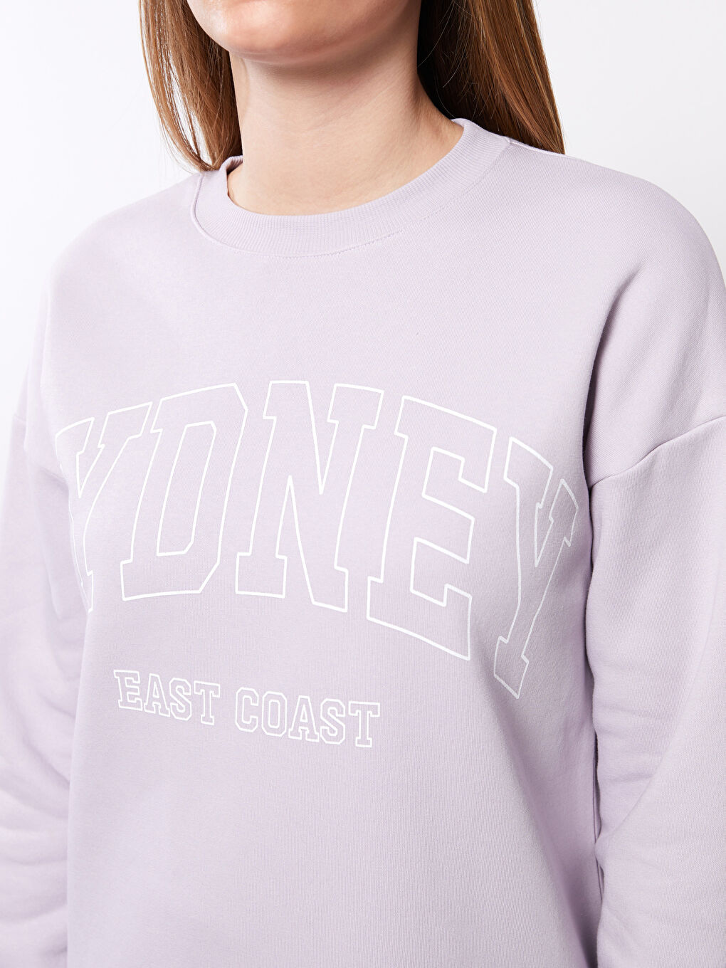 Lila Bisiklet Yaka Baskılı Kadın Kalın Sweatshirt Tunik-3