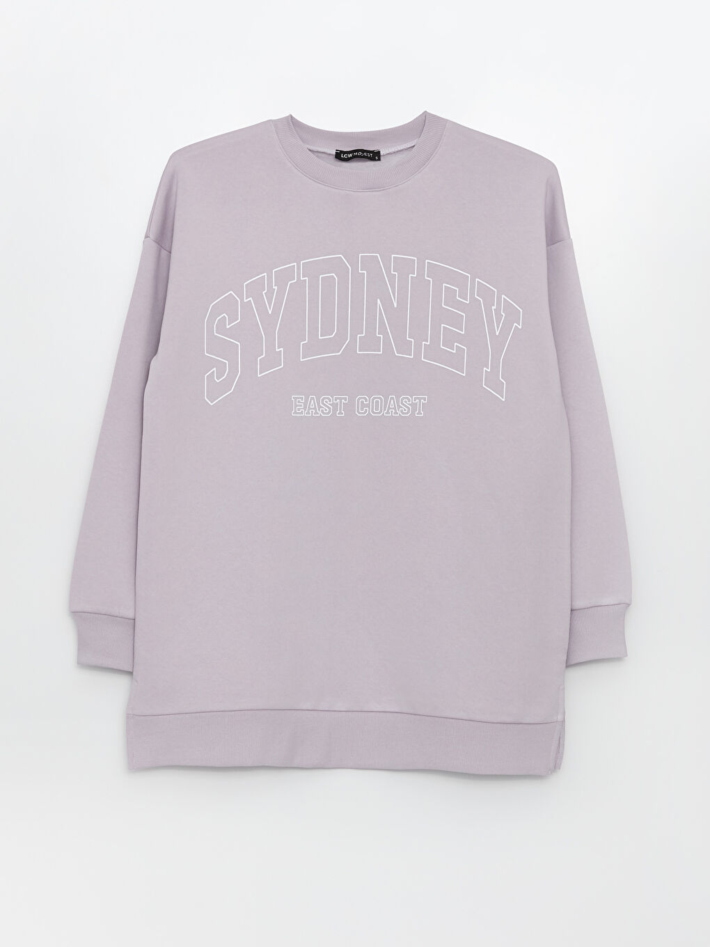 Lila Bisiklet Yaka Baskılı Kadın Kalın Sweatshirt Tunik-5