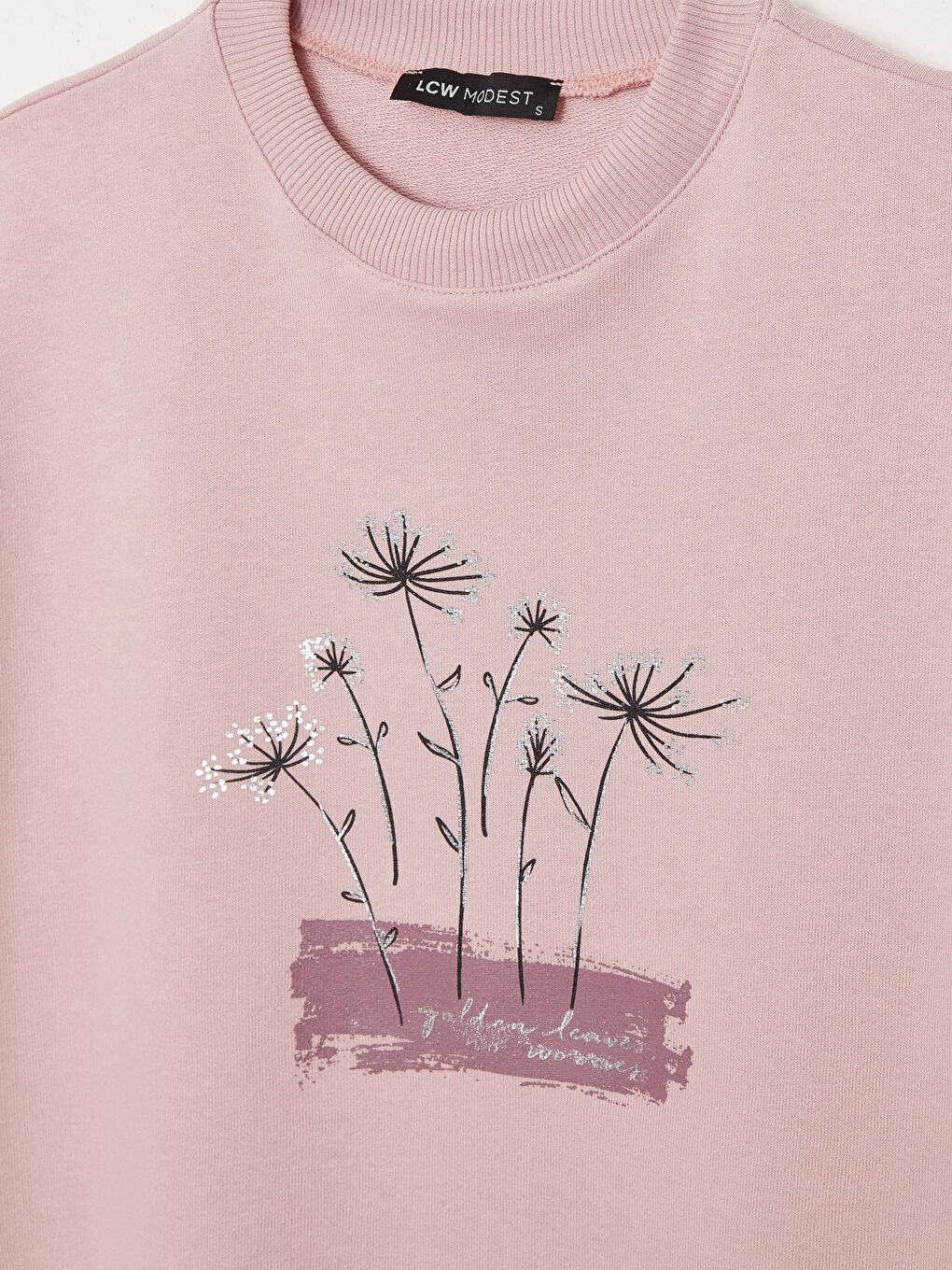 Pembe Bisiklet Yaka Baskılı Uzun Kollu Kadın Sweatshirt Tunik-7