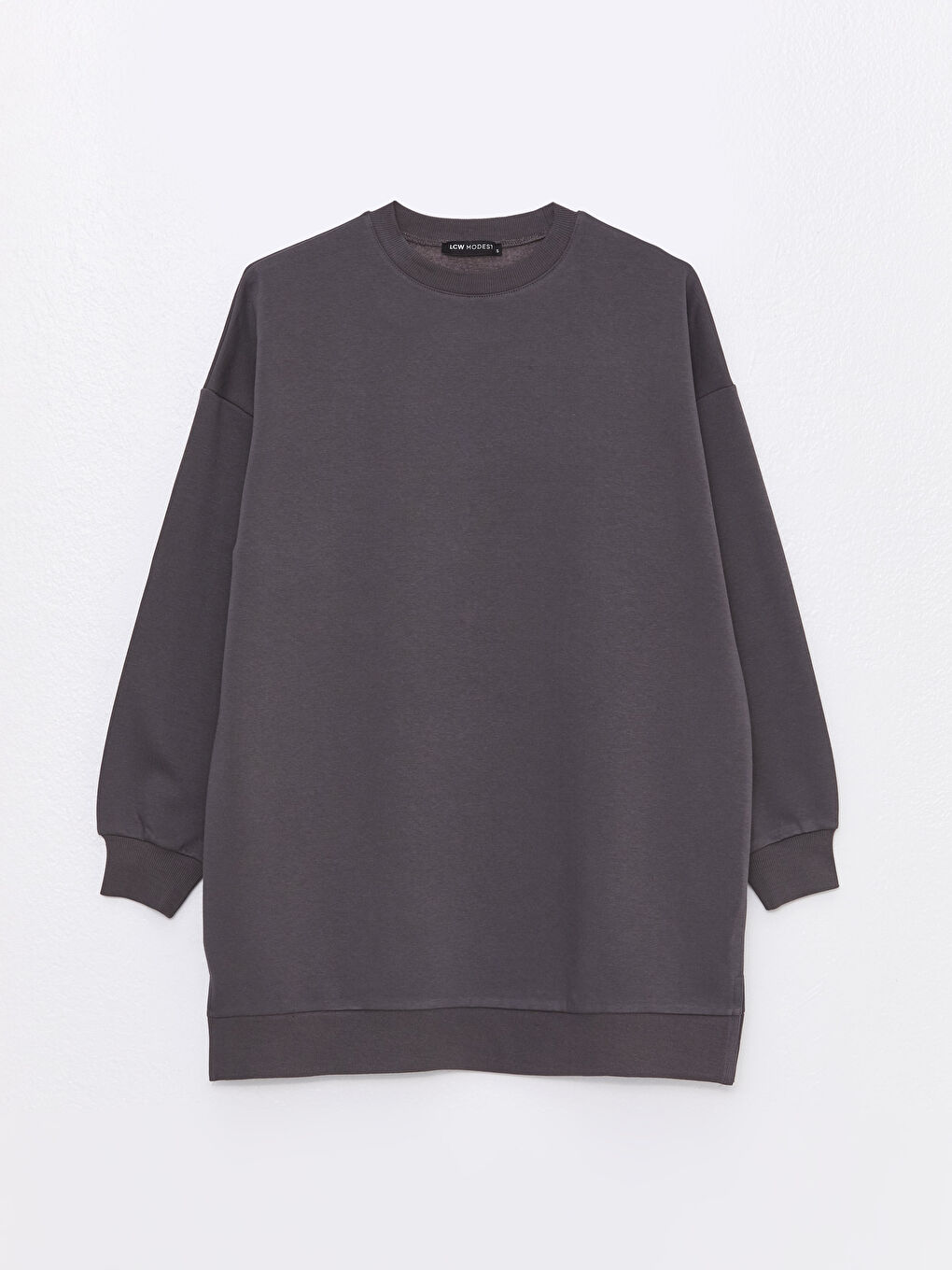 Кръгло деколте Изчистен Овърсайз Суитшърт туника за жени Плътен-4