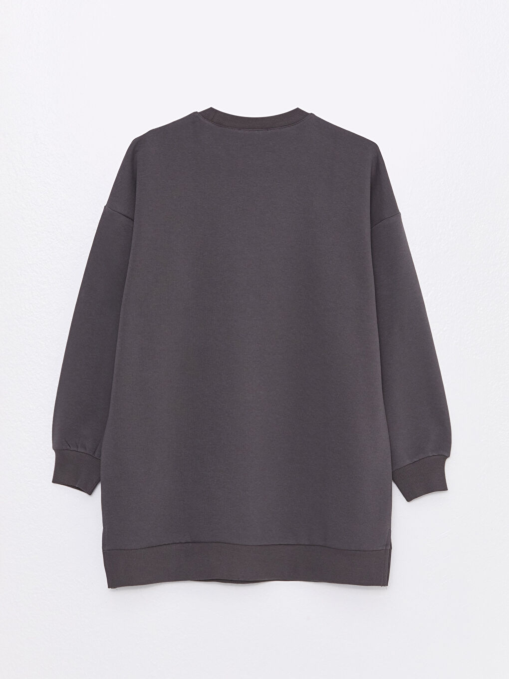 Кръгло деколте Изчистен Овърсайз Суитшърт туника за жени Плътен-5