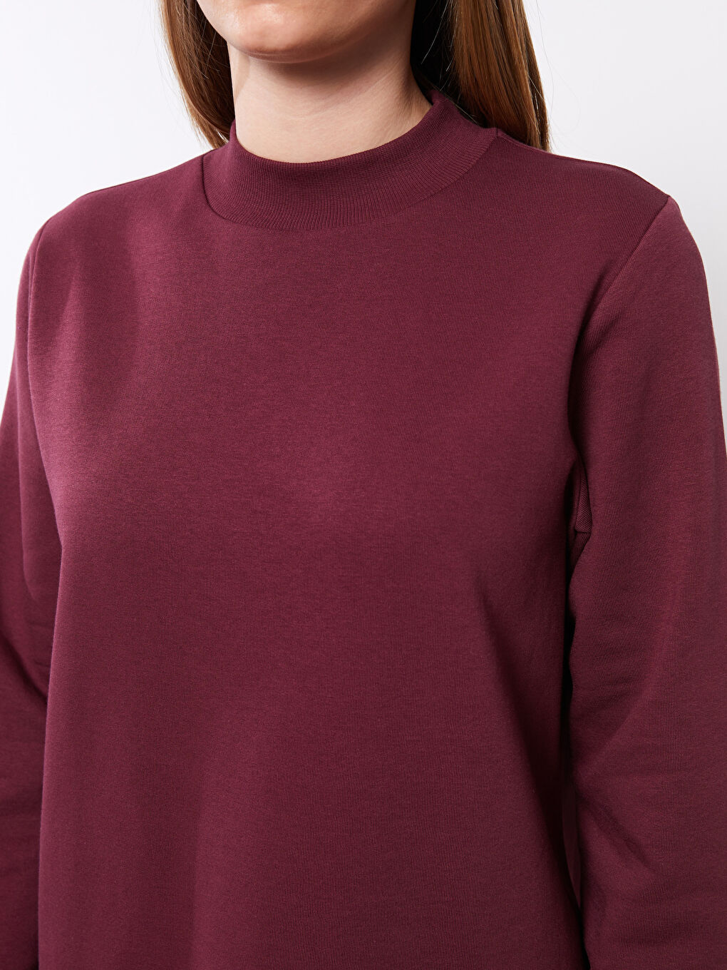 Bordo Dik Yaka Kadın Kalın Sweatshirt Tunik-3