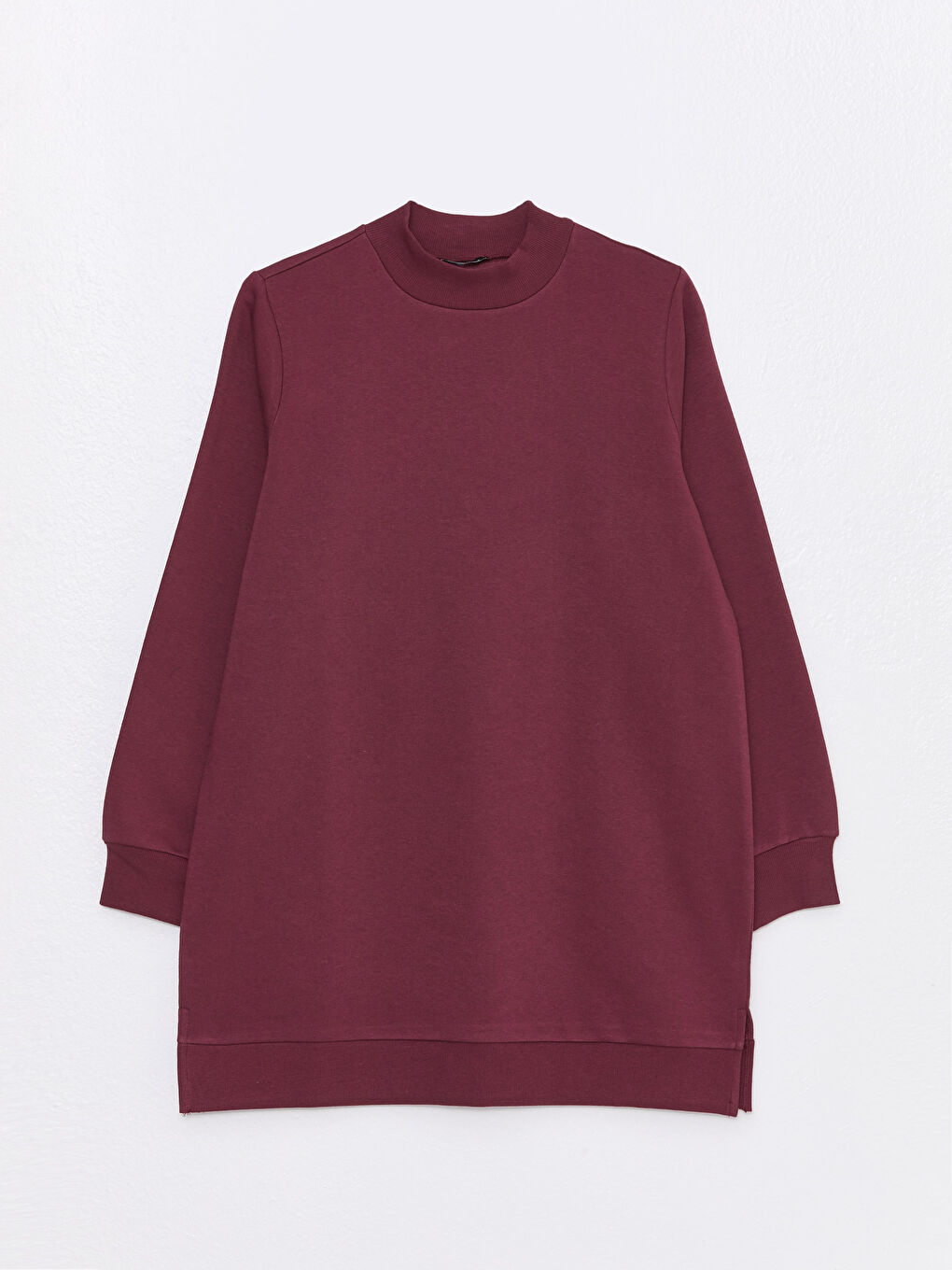 Bordo Dik Yaka Kadın Kalın Sweatshirt Tunik-5