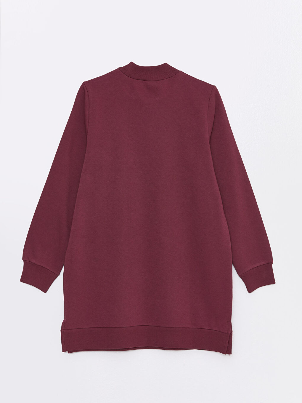 Bordo Dik Yaka Kadın Kalın Sweatshirt Tunik-6