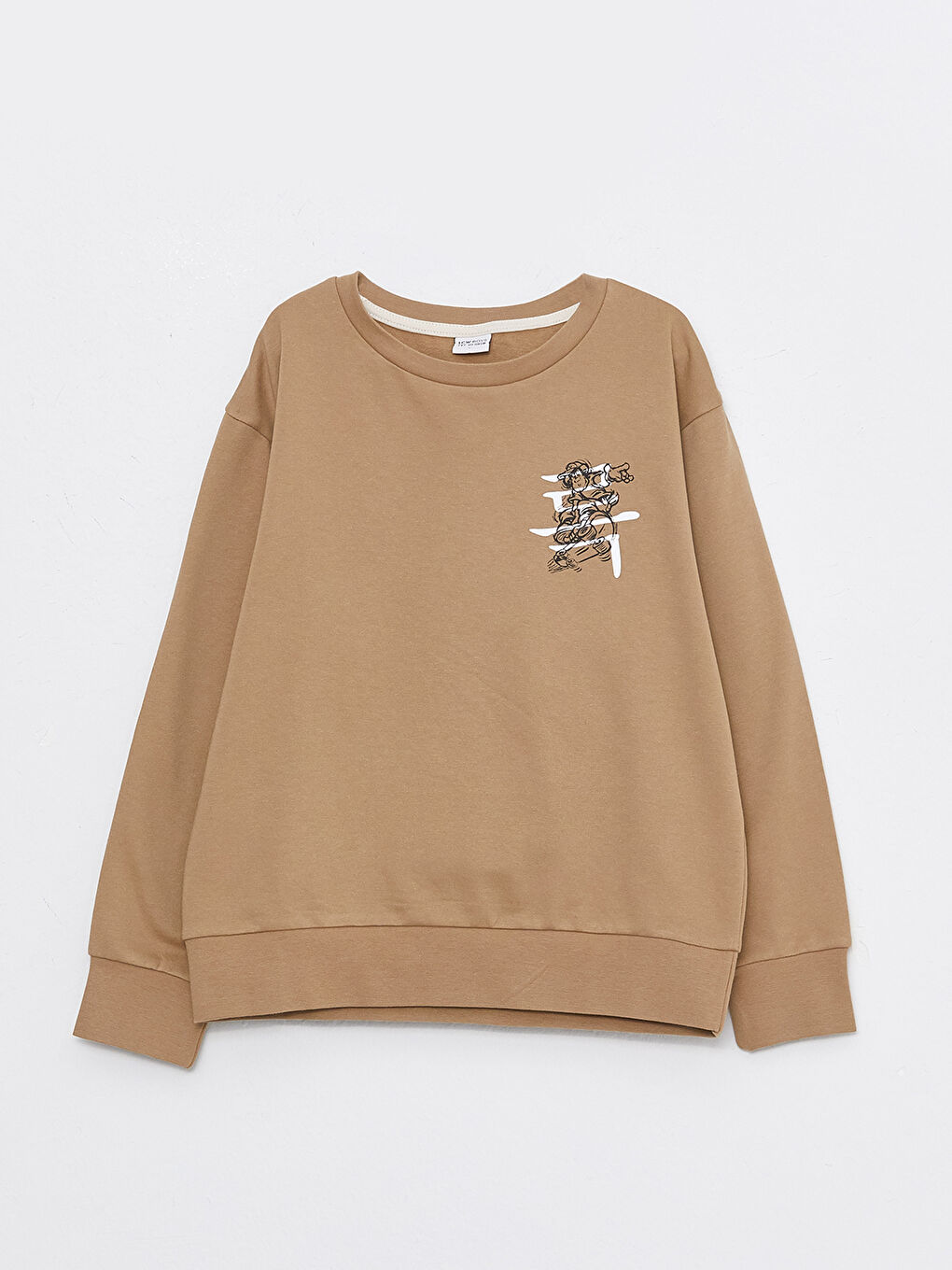 Bej Bisiklet Yaka Nostaljik Maymun Baskılı Uzun Kollu Erkek Çocuk Sweatshirt-4