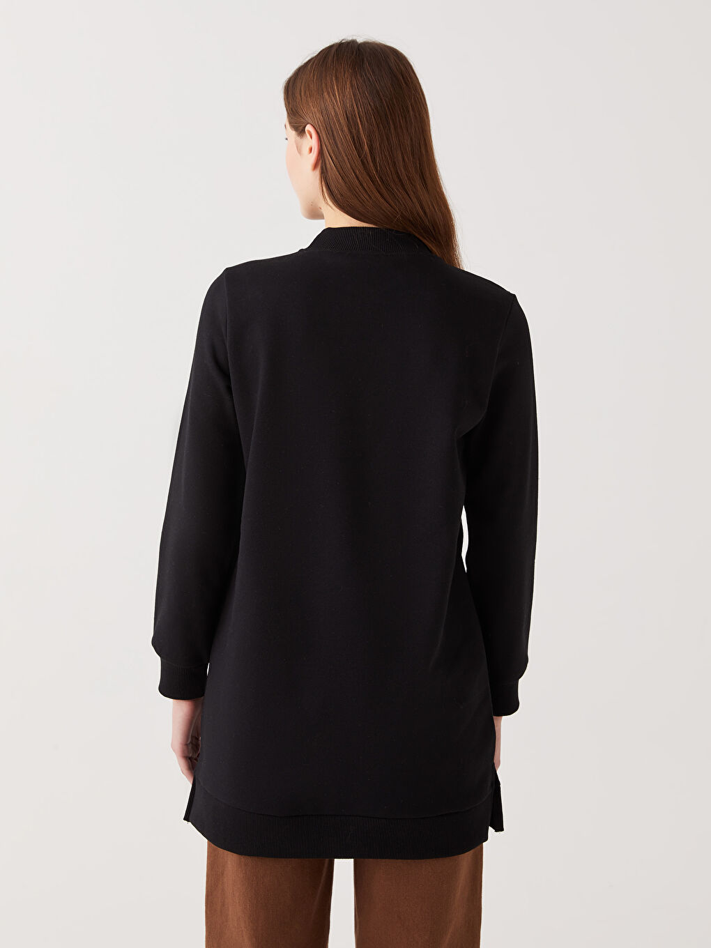 Siyah Dik Yaka Baskılı Uzun Kollu Kadın Sweatshirt Tunik-4