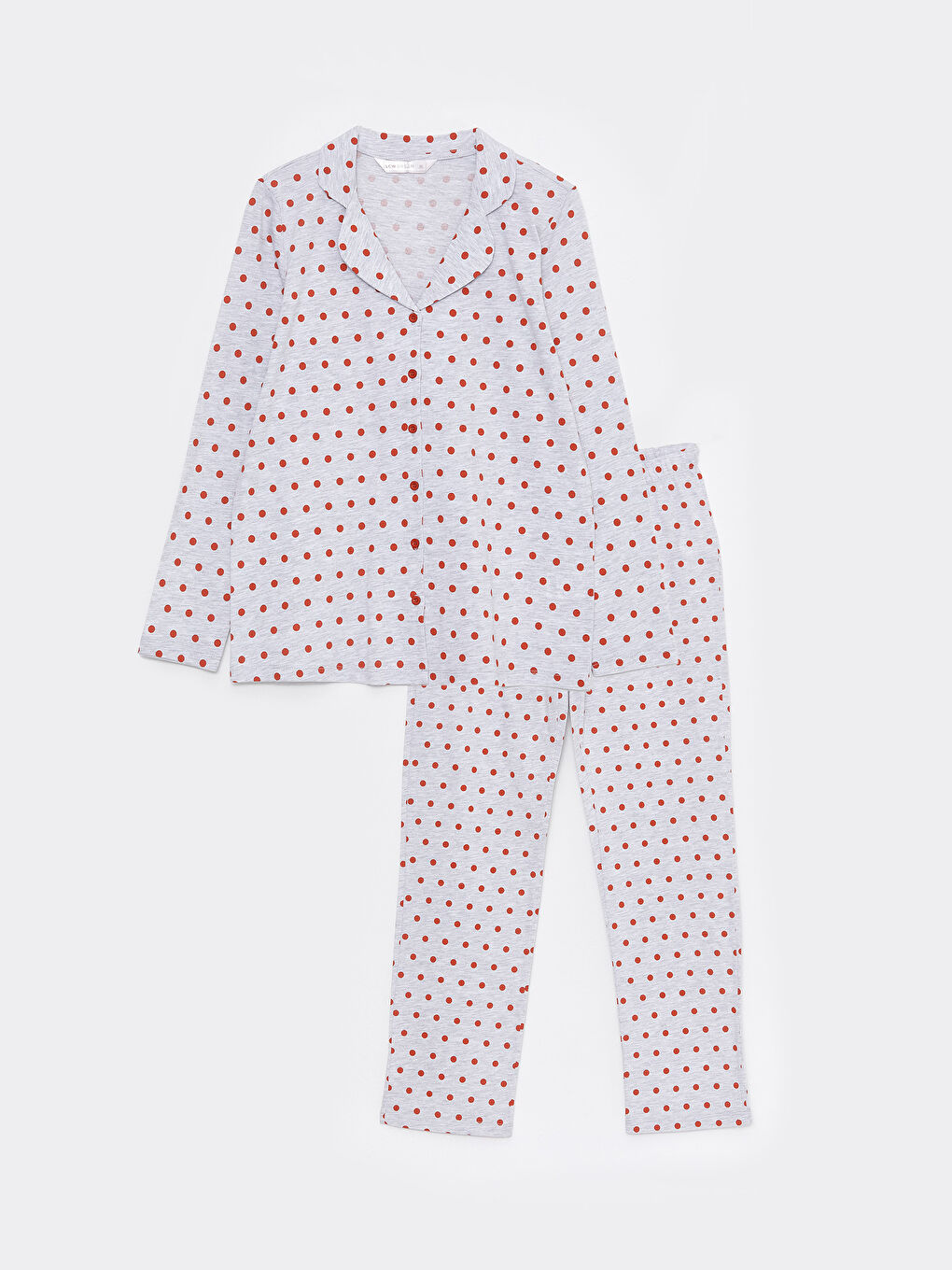 Gri Gömlek Yaka Puantiyeli Uzun Kollu Kadın Pijama Takımı-5