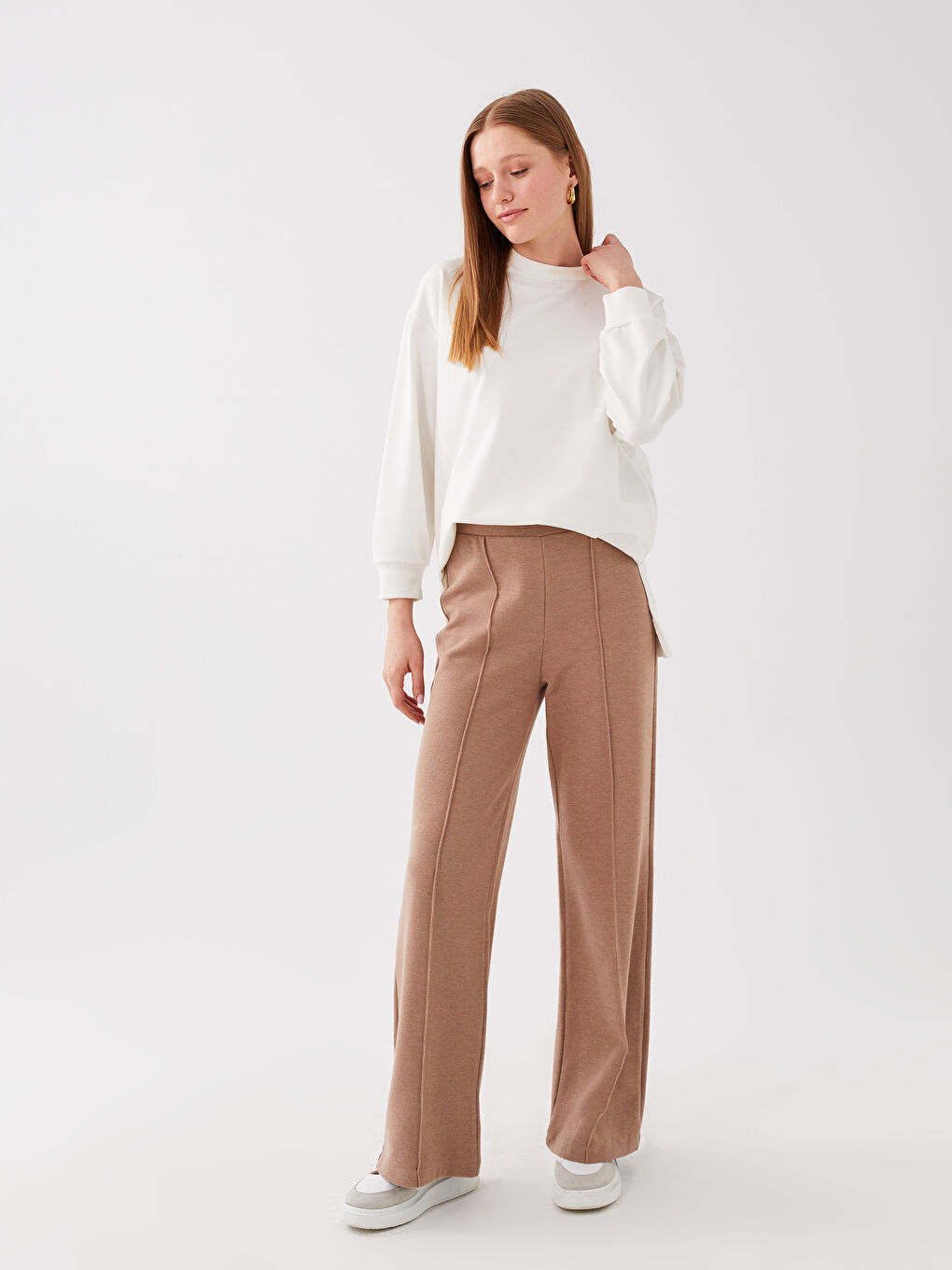 Elasticated Waist Plain Wide Leg Women's Sweatpants-1