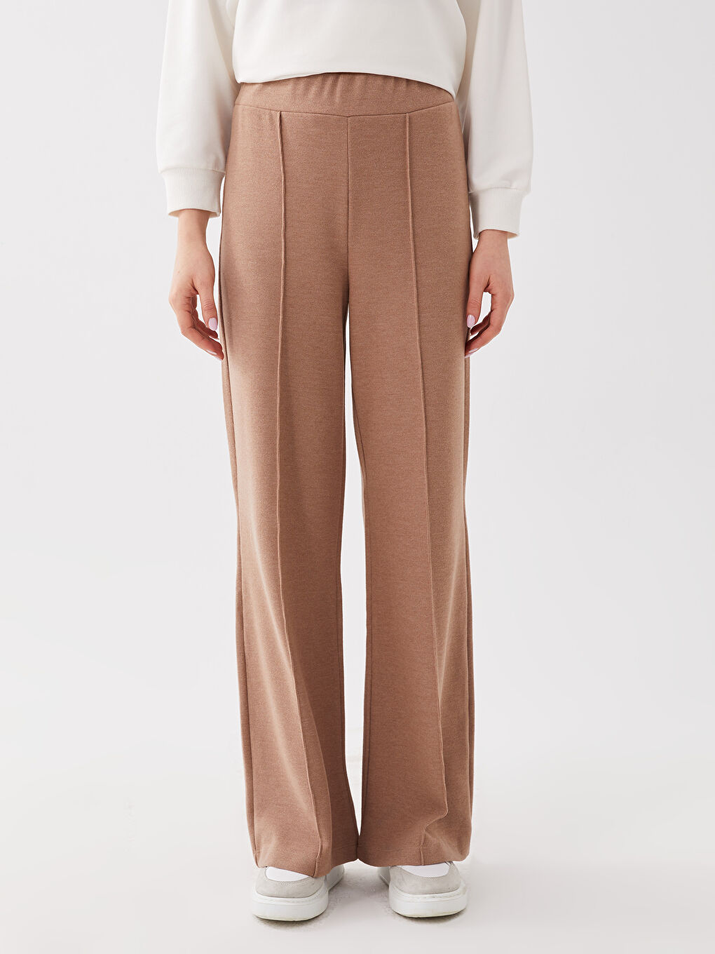 Elasticated Waist Plain Wide Leg Women's Sweatpants-2