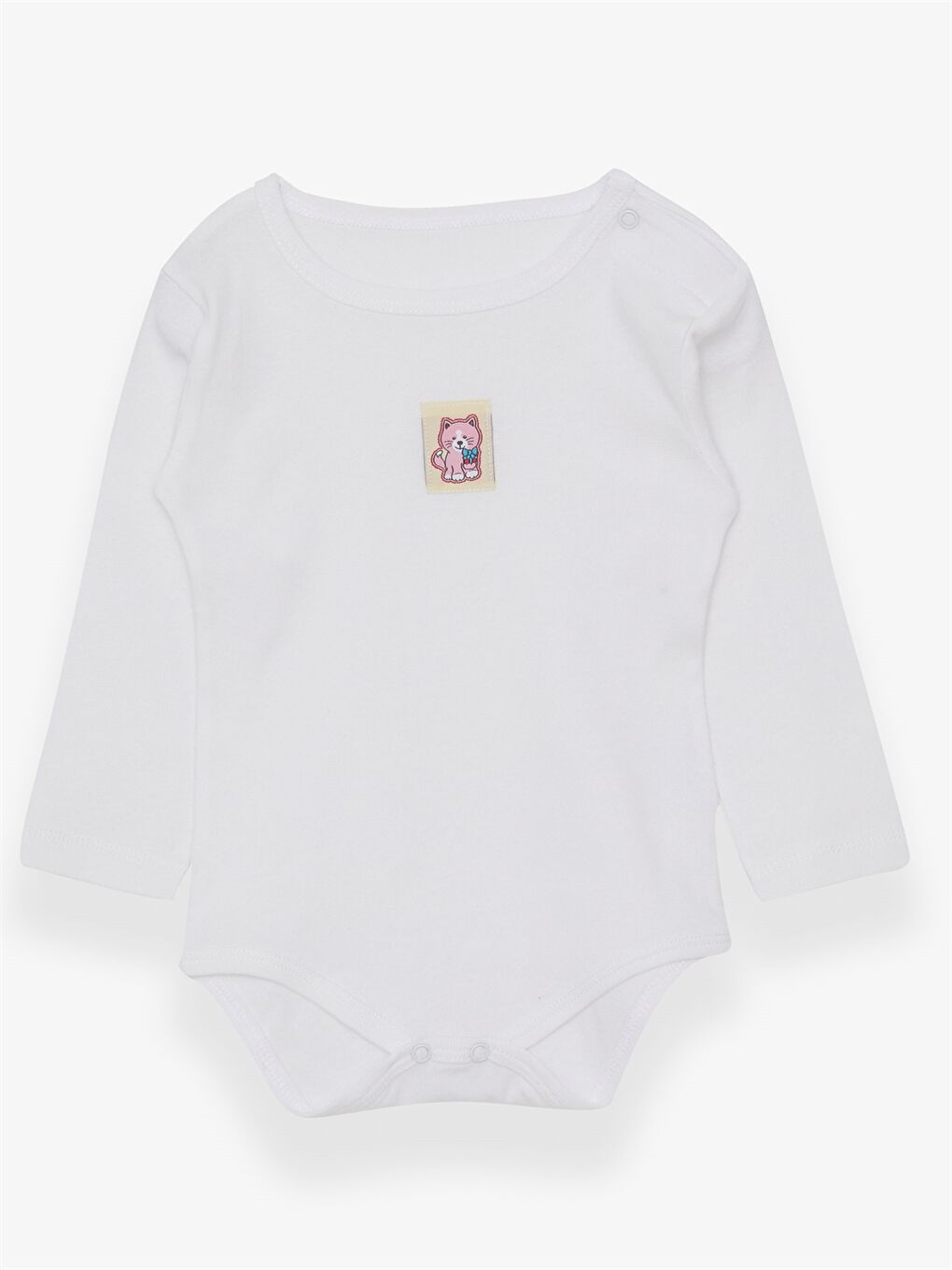 Beyaz Bisiklet Yaka Uzun Kollu Kız Bebek Çıtçıtlı Body