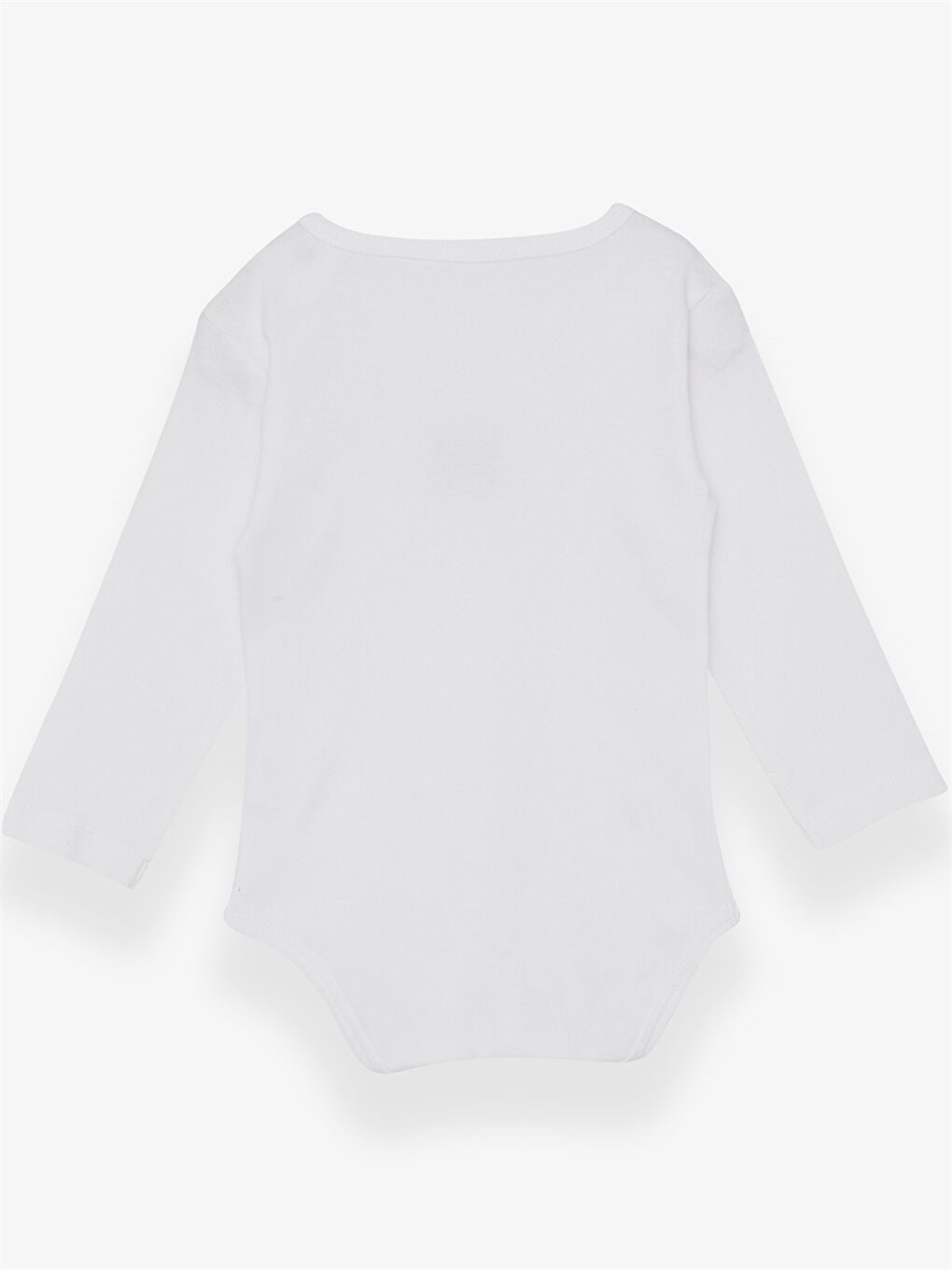 Beyaz Bisiklet Yaka Uzun Kollu Kız Bebek Çıtçıtlı Body-1