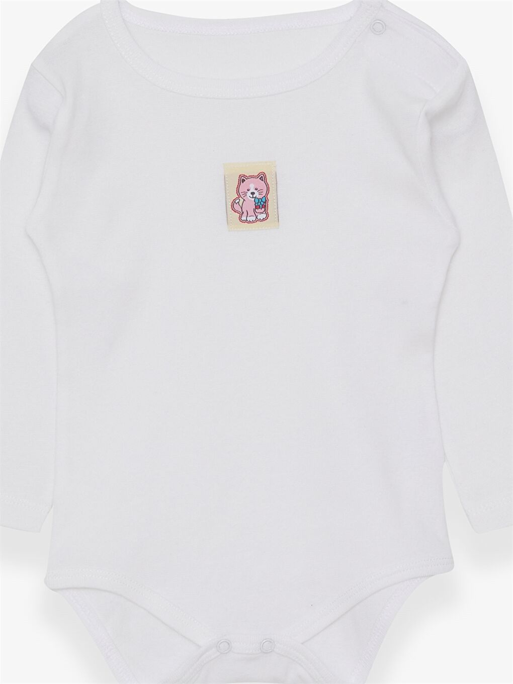 Beyaz Bisiklet Yaka Uzun Kollu Kız Bebek Çıtçıtlı Body-2