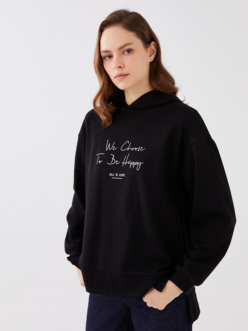 Hooded Printed Long Sleeve Women's Sweatshirt