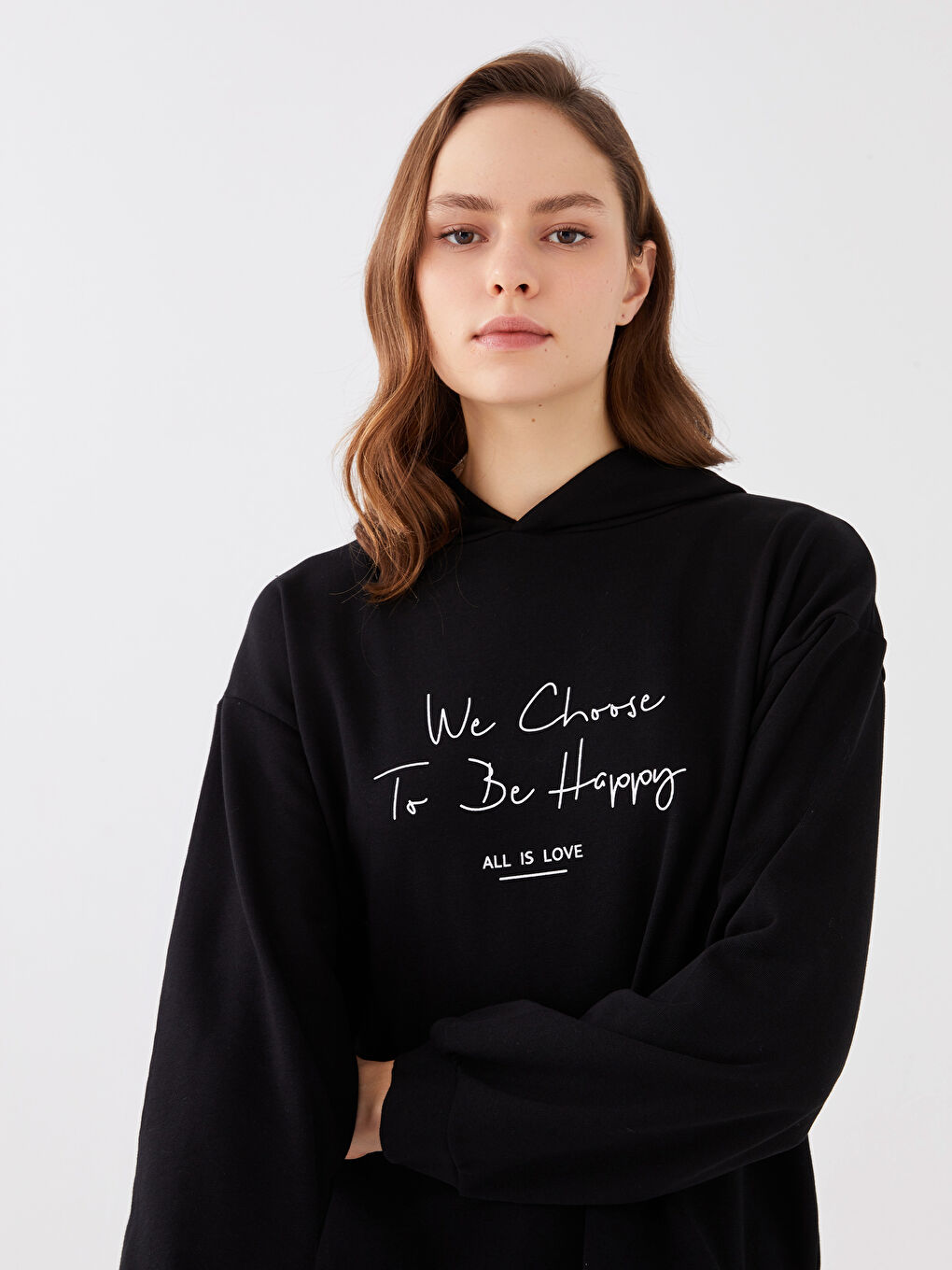 Hooded Printed Long Sleeve Women's Sweatshirt-1