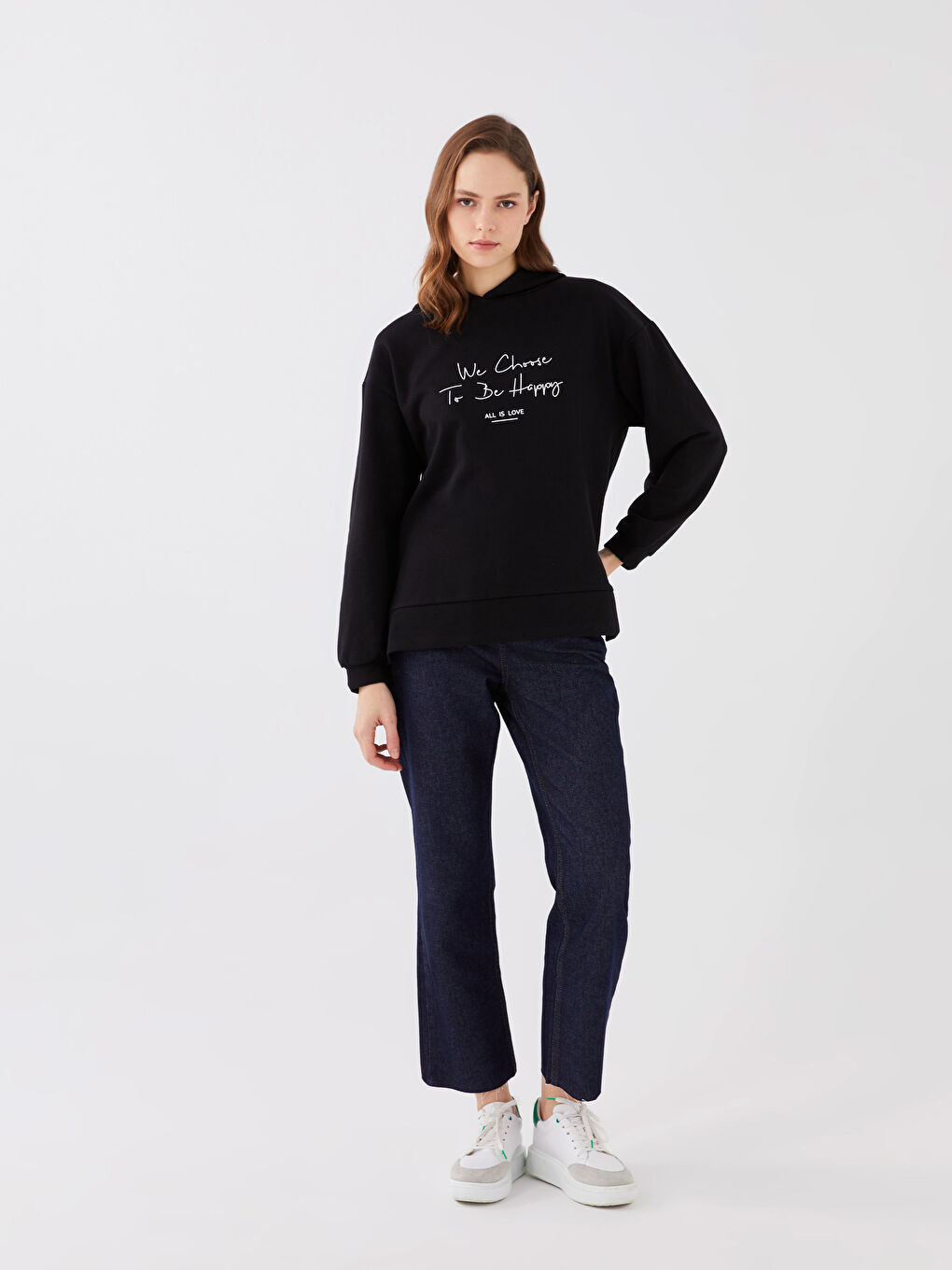 Hooded Printed Long Sleeve Women's Sweatshirt-2