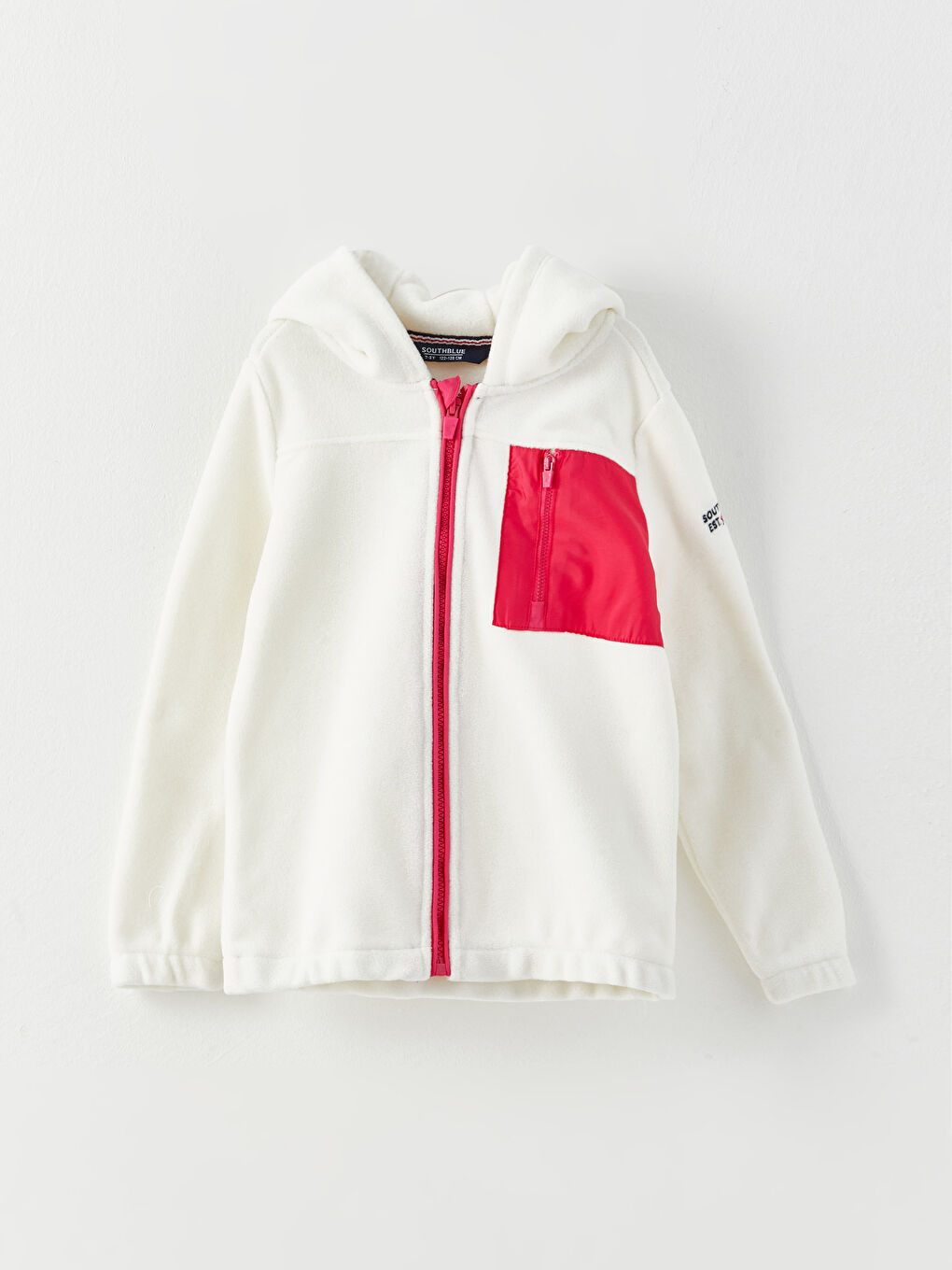 Ekru Kapüşonlu Nakışlı Uzun Kollu Polar Kız Çocuk Fermuarlı Sweatshirt