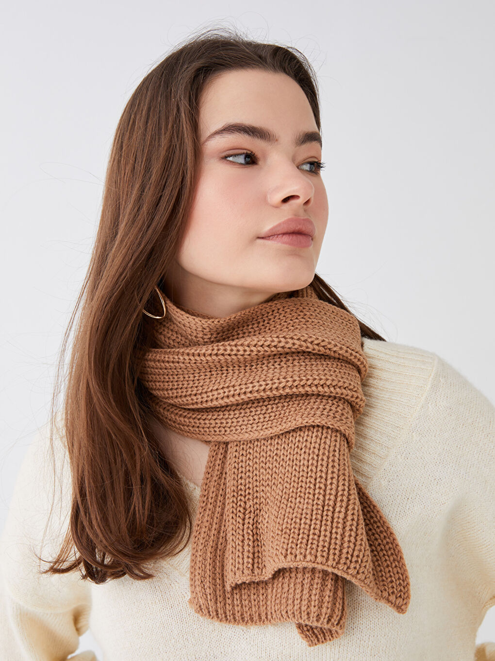 Kahverengi Kadın Triko Atkı-1