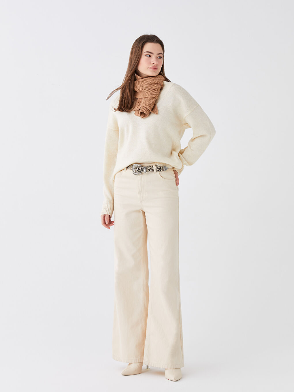 Kahverengi Kadın Triko Atkı-2