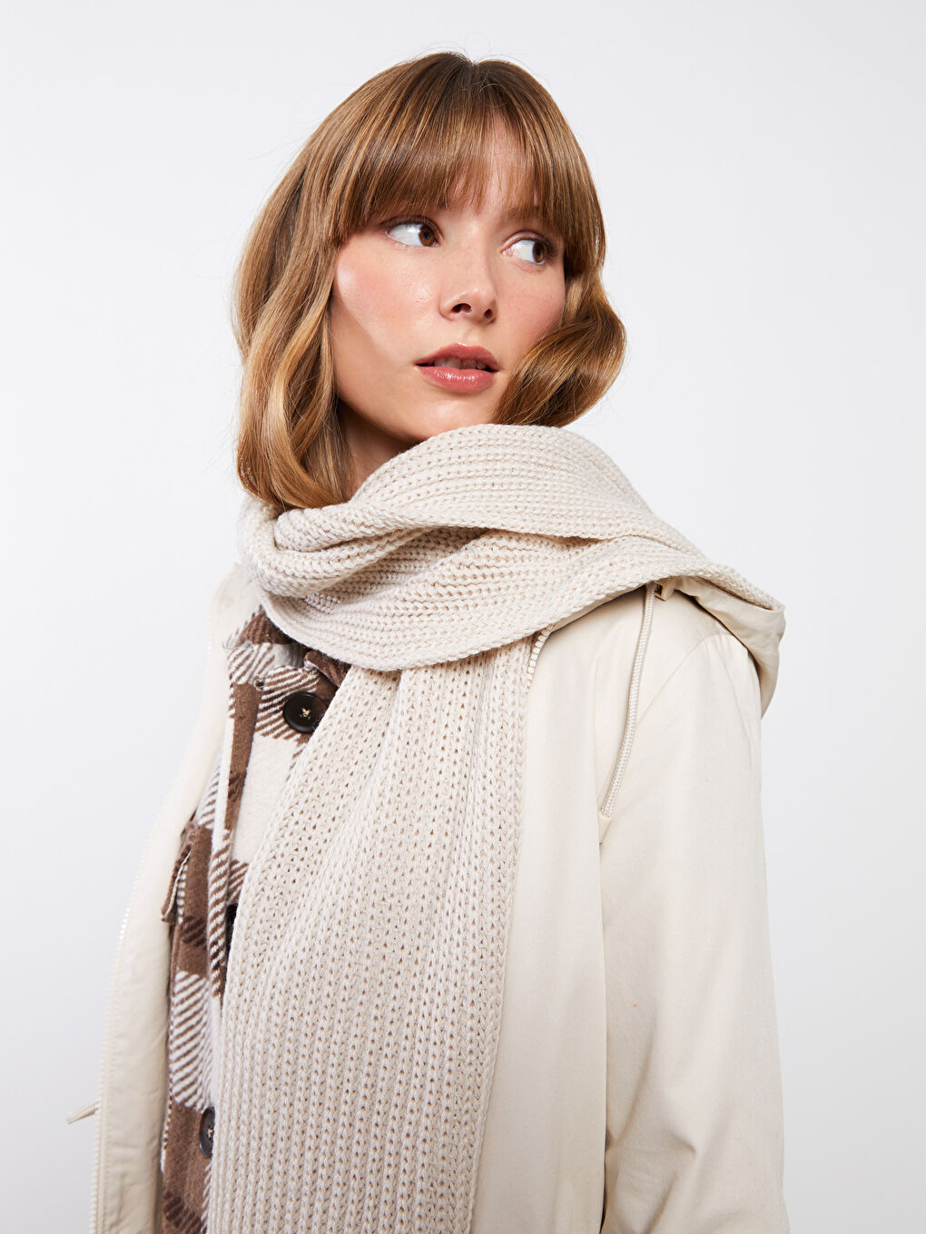 Bej Kadın Triko Atkı