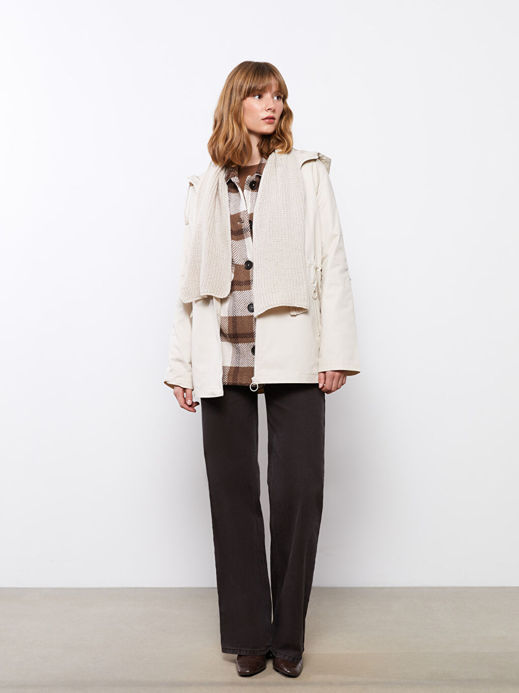 Bej Kadın Triko Atkı-1