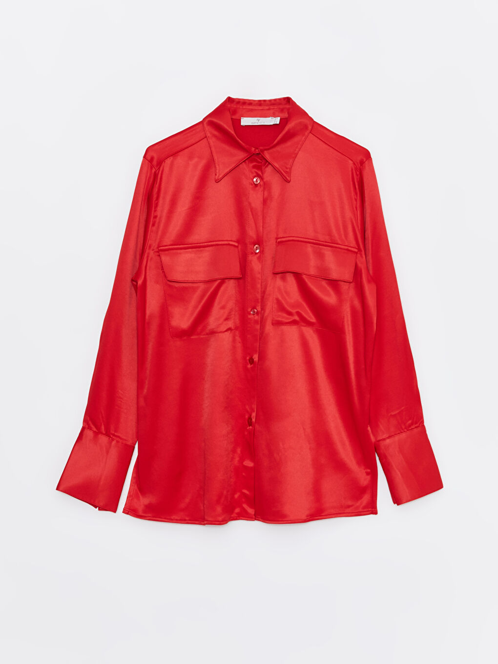 Turuncu Önden Düğme Kapamalı Uzun Kollu Saten Kadın Gömlek-5