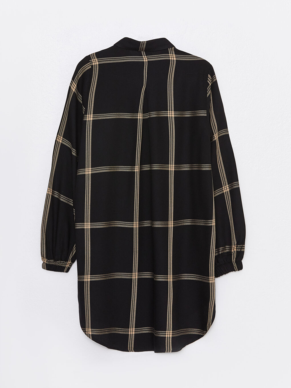 Bej Ekose Uzun Kollu Kadın Gömlek Tunik-6