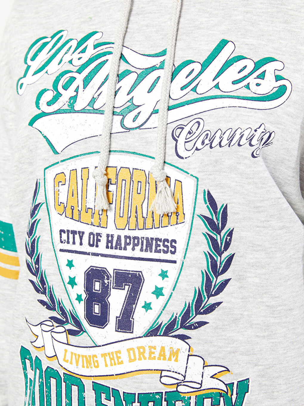 Gri Baskılı Oversize Kadın Kalın Hoodie-3