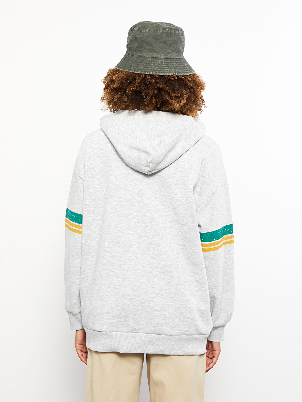 Gri Baskılı Oversize Kadın Kalın Hoodie-4