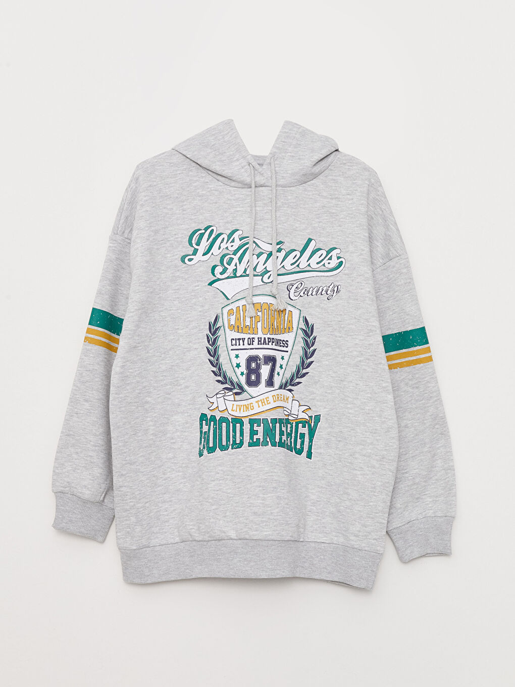 Gri Baskılı Oversize Kadın Kalın Hoodie-5