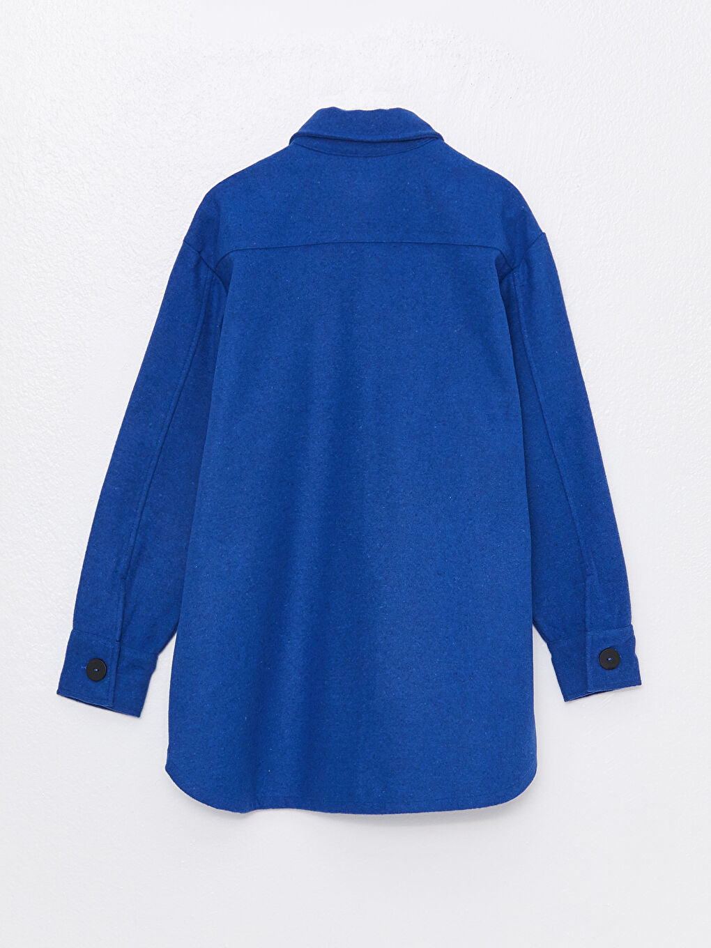 Mavi Düz Uzun Kollu Kadın Kaşe Gömlek Ceket-5