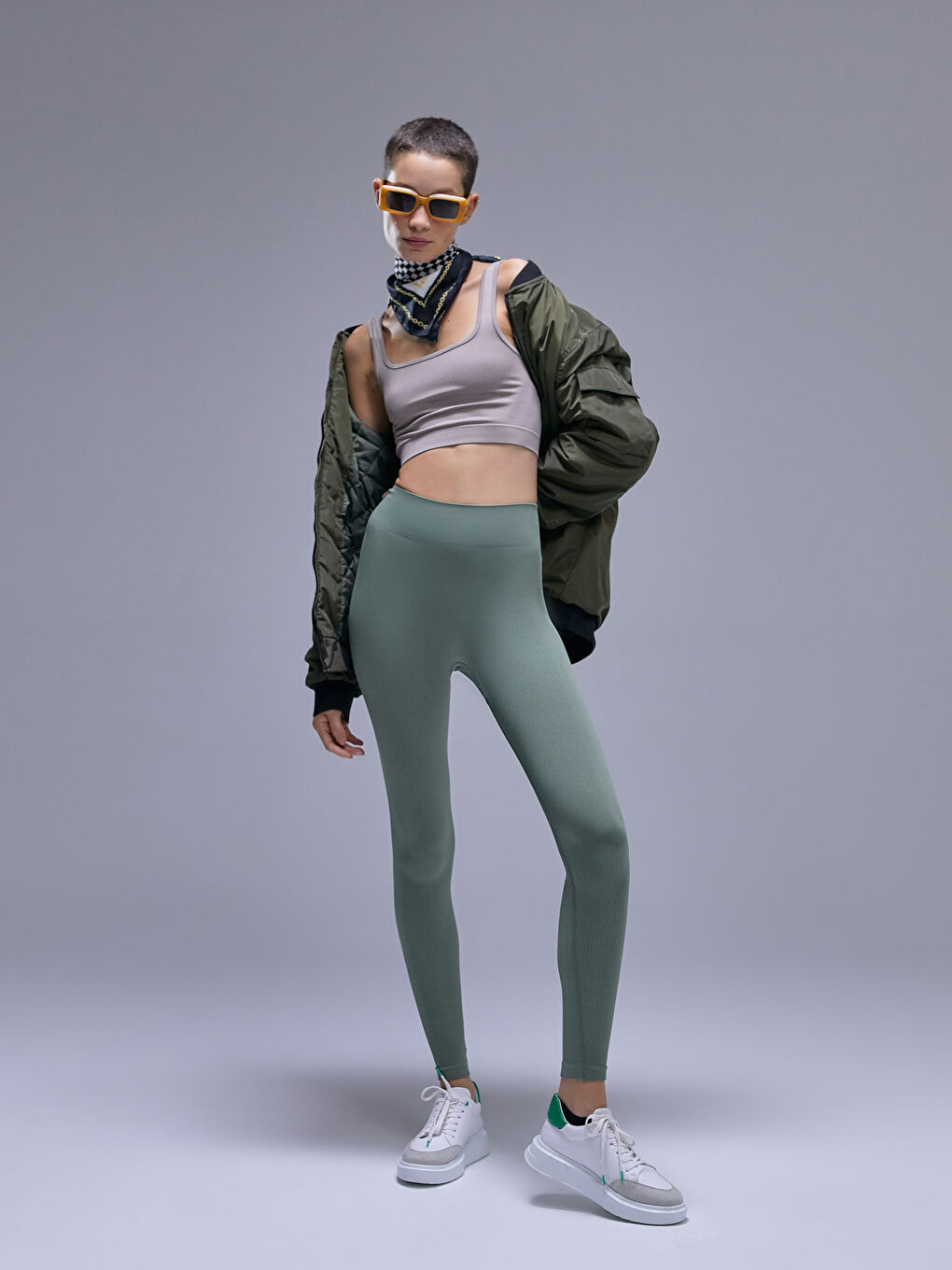 Haki Esnek Seamless Kadın Tayt