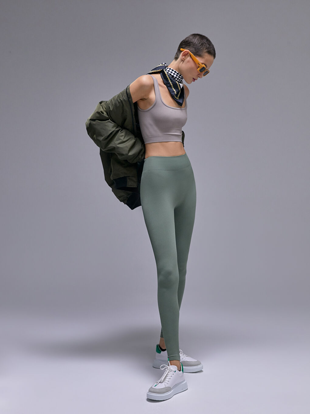 Haki Esnek Seamless Kadın Tayt-1