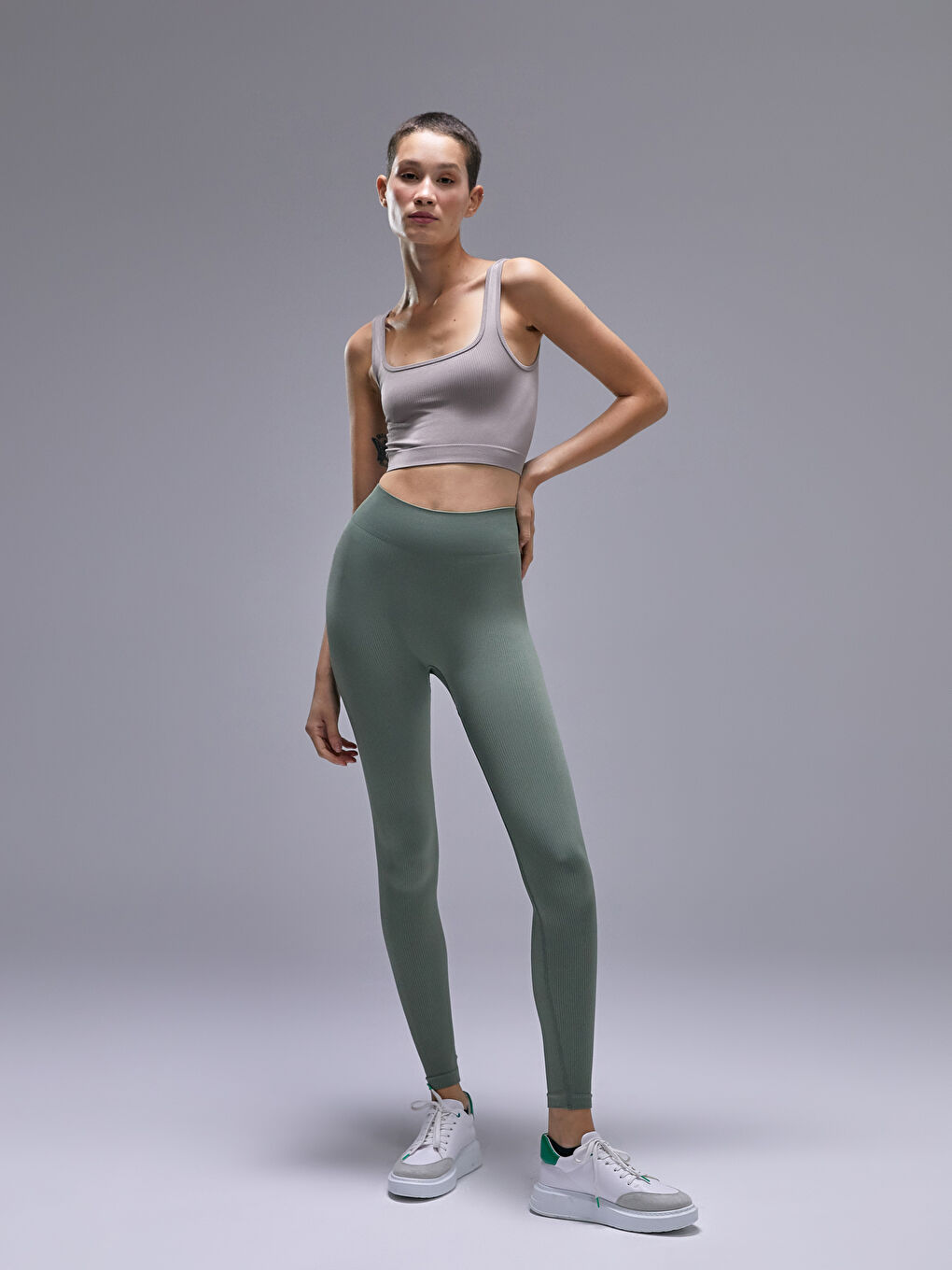 Haki Esnek Seamless Kadın Tayt-3