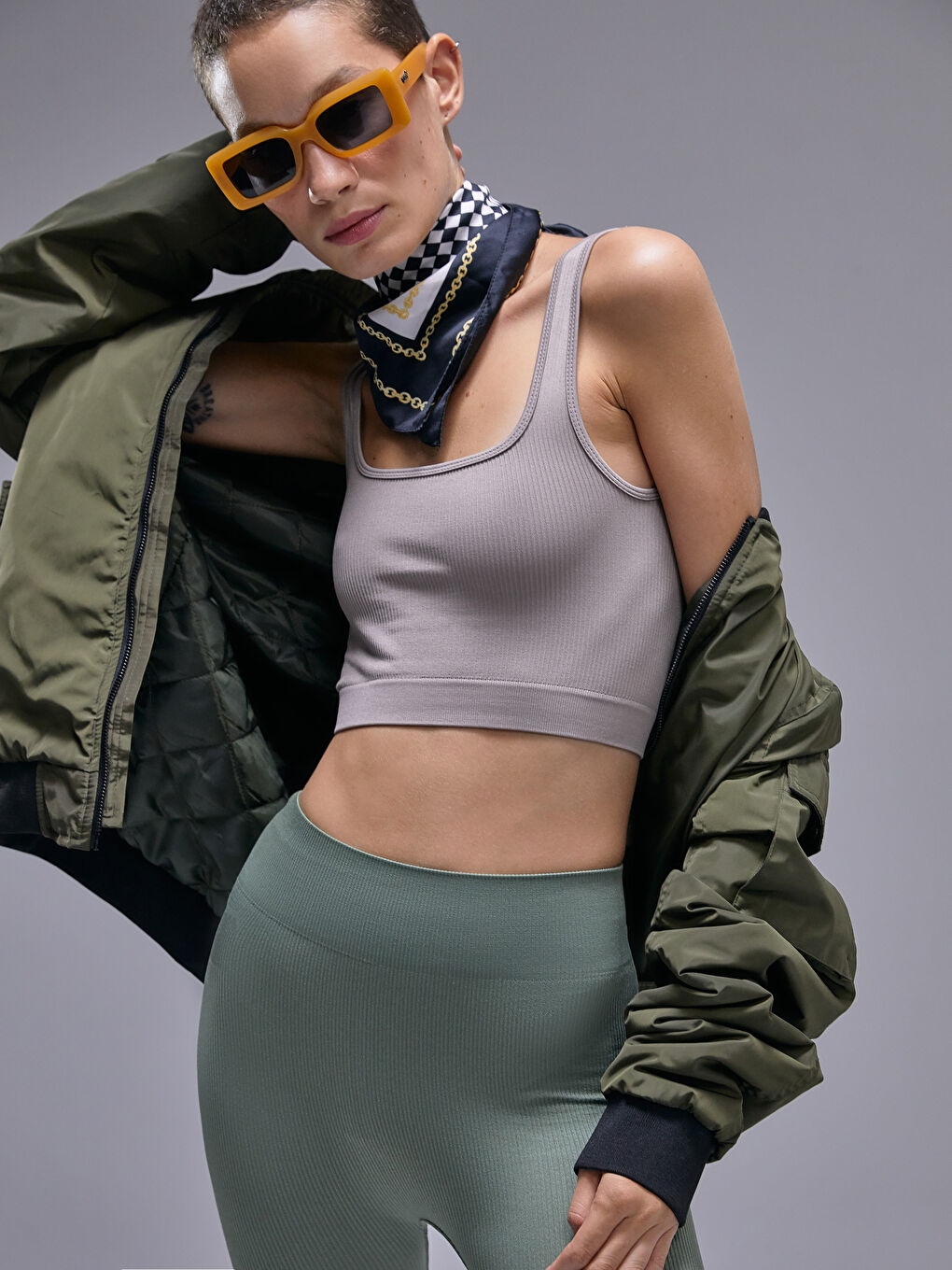 Haki Esnek Seamless Kadın Tayt-4