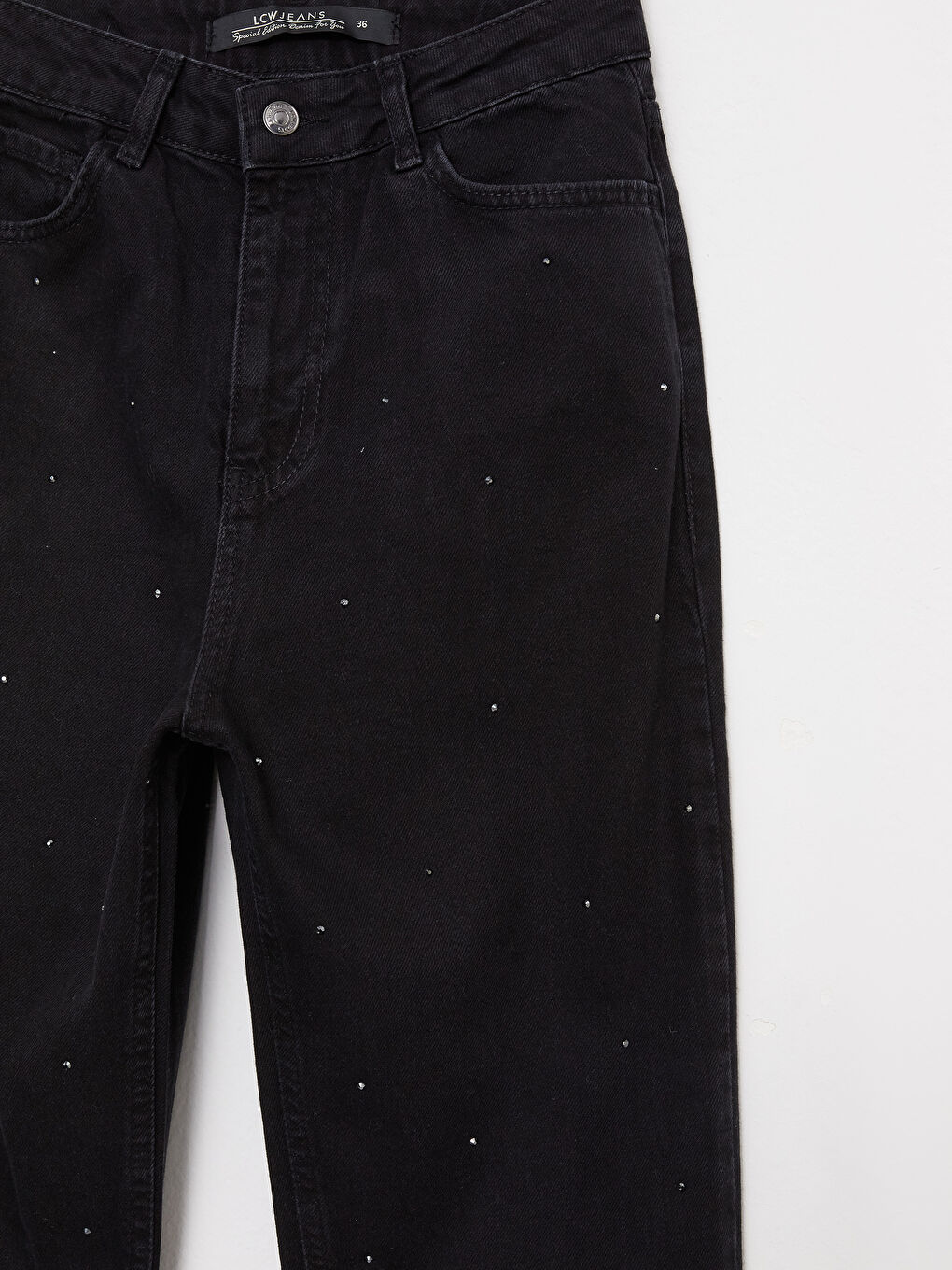 Siyah Straight Fit Taşlı Kadın Jean Pantolon-7