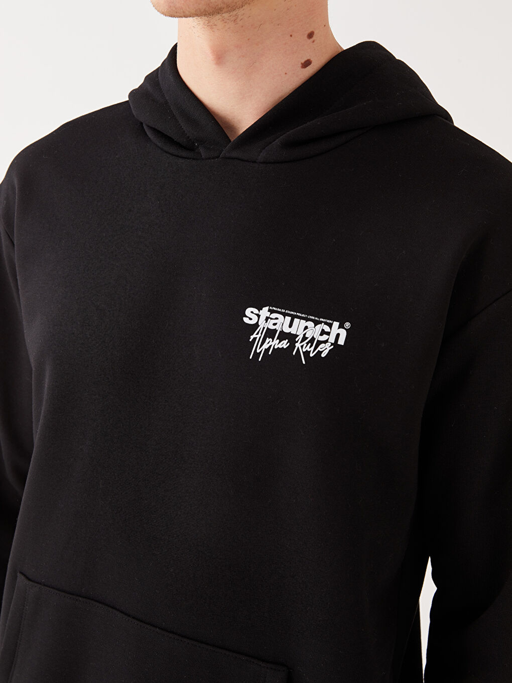 Siyah Uzun Kollu Baskılı Erkek Kalın Hoodie-3