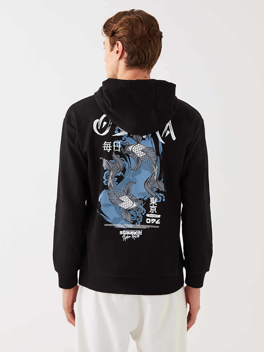 Siyah Uzun Kollu Baskılı Erkek Kalın Hoodie-4