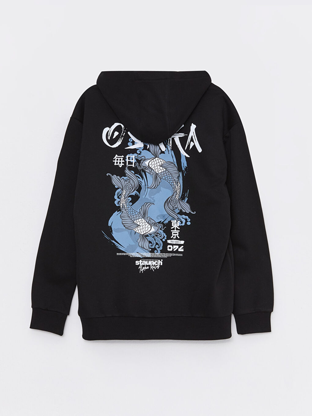 Siyah Uzun Kollu Baskılı Erkek Kalın Hoodie-6