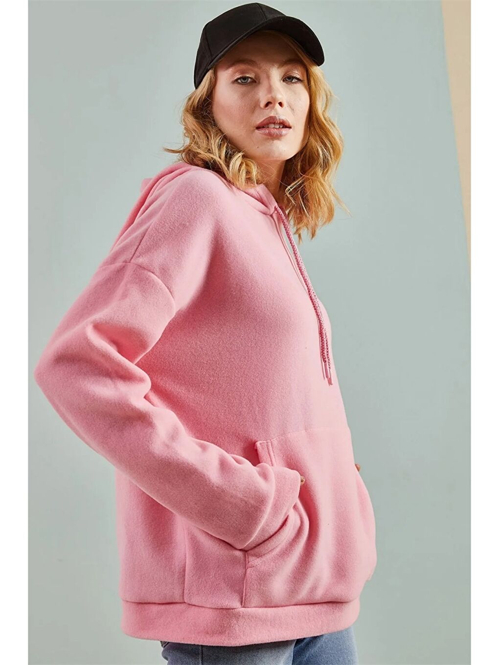 Hooded Plain Long Sleeve Women's Sweatshirt-2