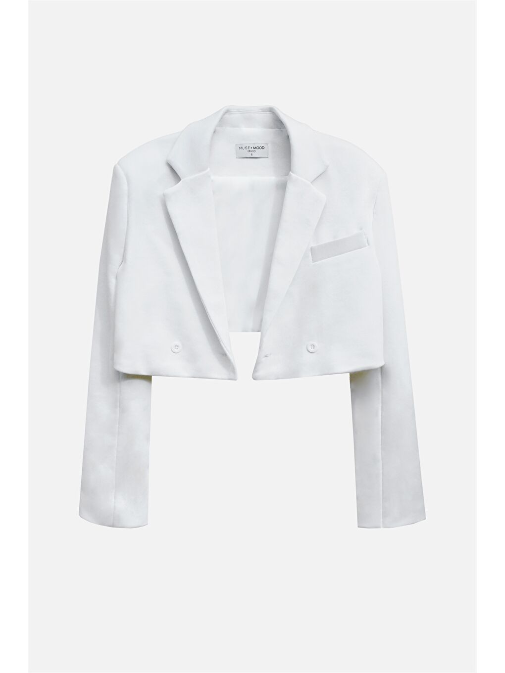 Beyaz Düz Uzun Kollu Crop Kadın Blazer Ceket-7