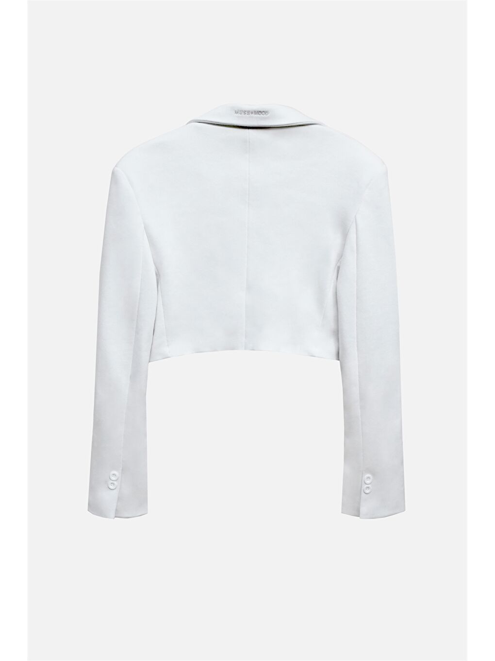 Beyaz Düz Uzun Kollu Crop Kadın Blazer Ceket-8